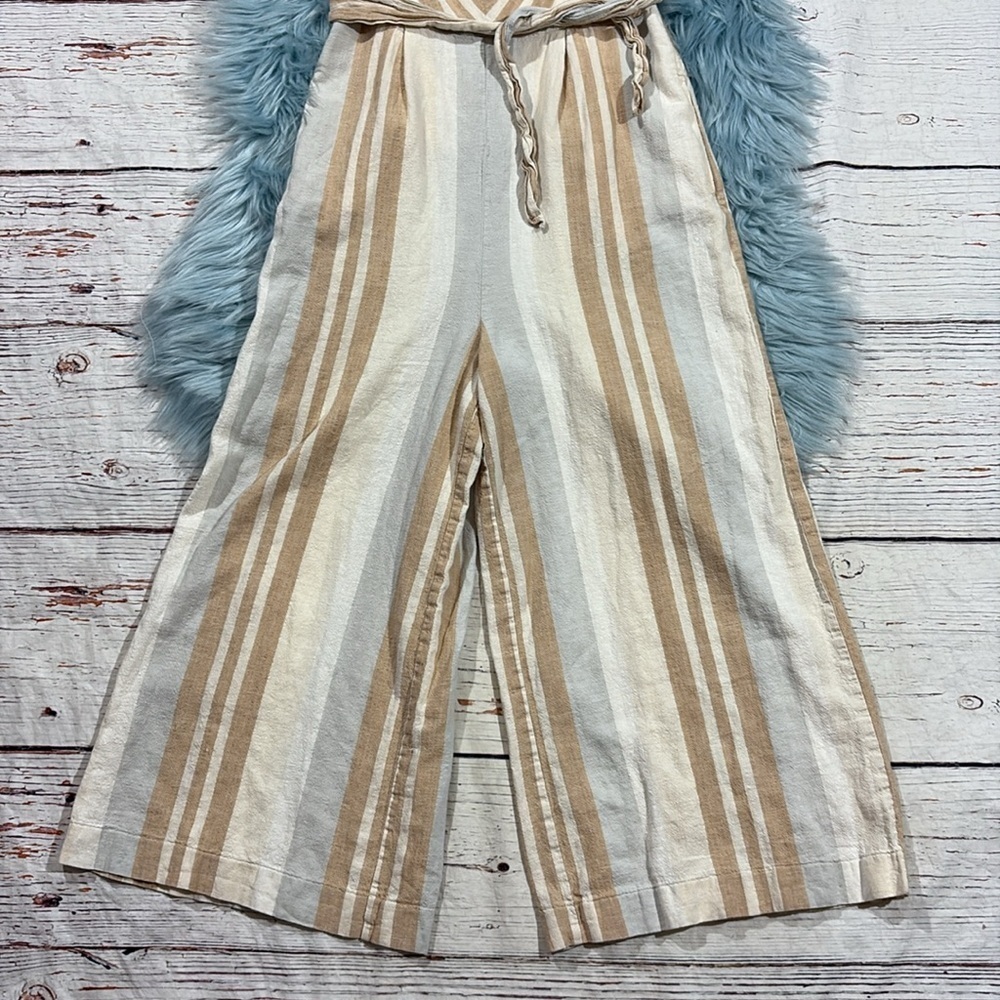 Anthropologie Savannah striped jumpsuit tie front neutral - Picture 8 of 11